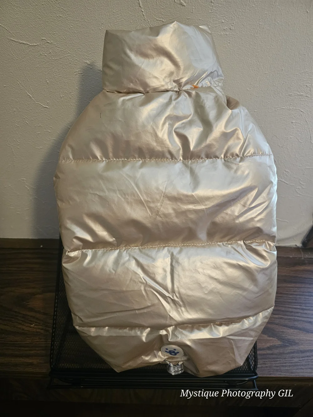 Shiny Metallic Puffer Dog Vest with Armhole Detail - Champagne